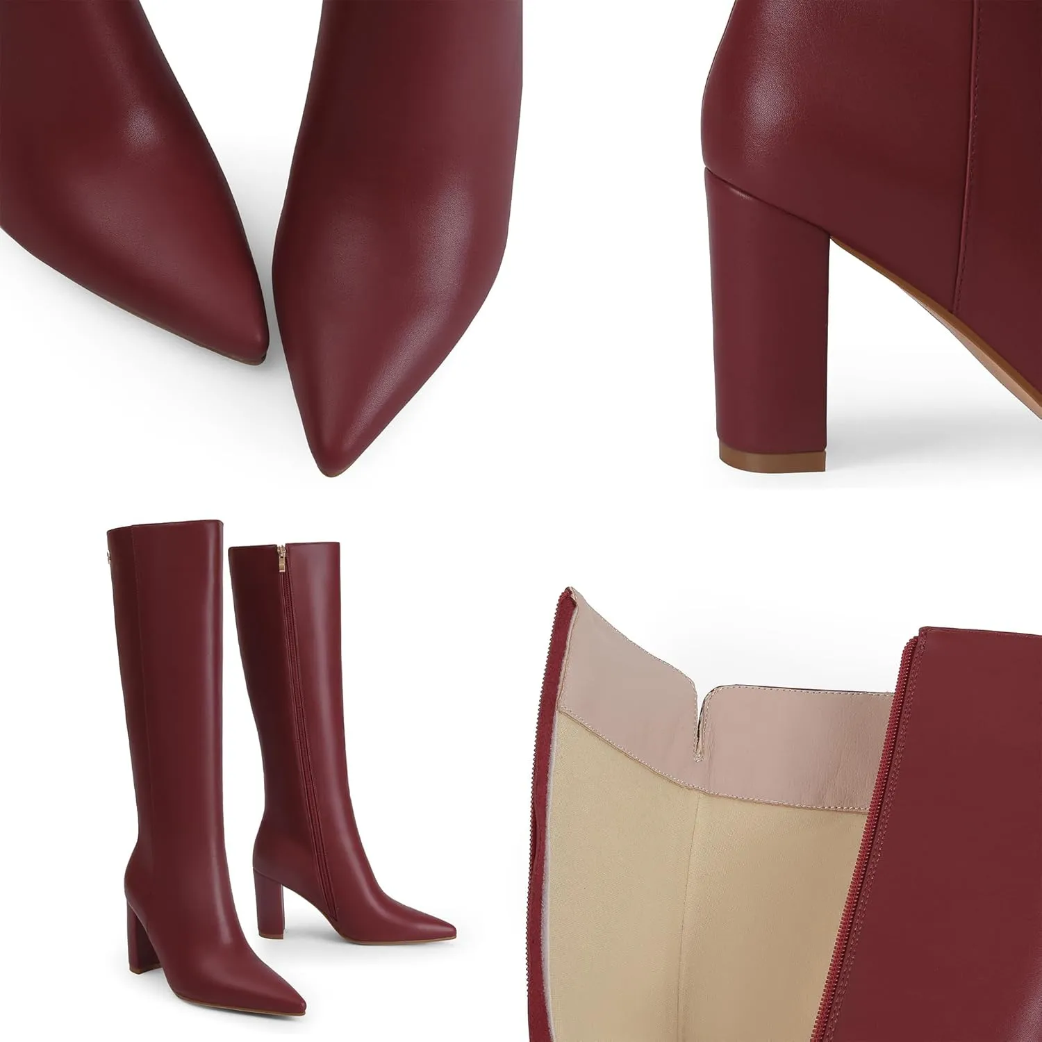 iiimmu Knee High Boots for Women 3 IN Chunky Heel with Side Zipper Soft Faux Leather Tall Boots Pointed Toe 15 IN Shaft