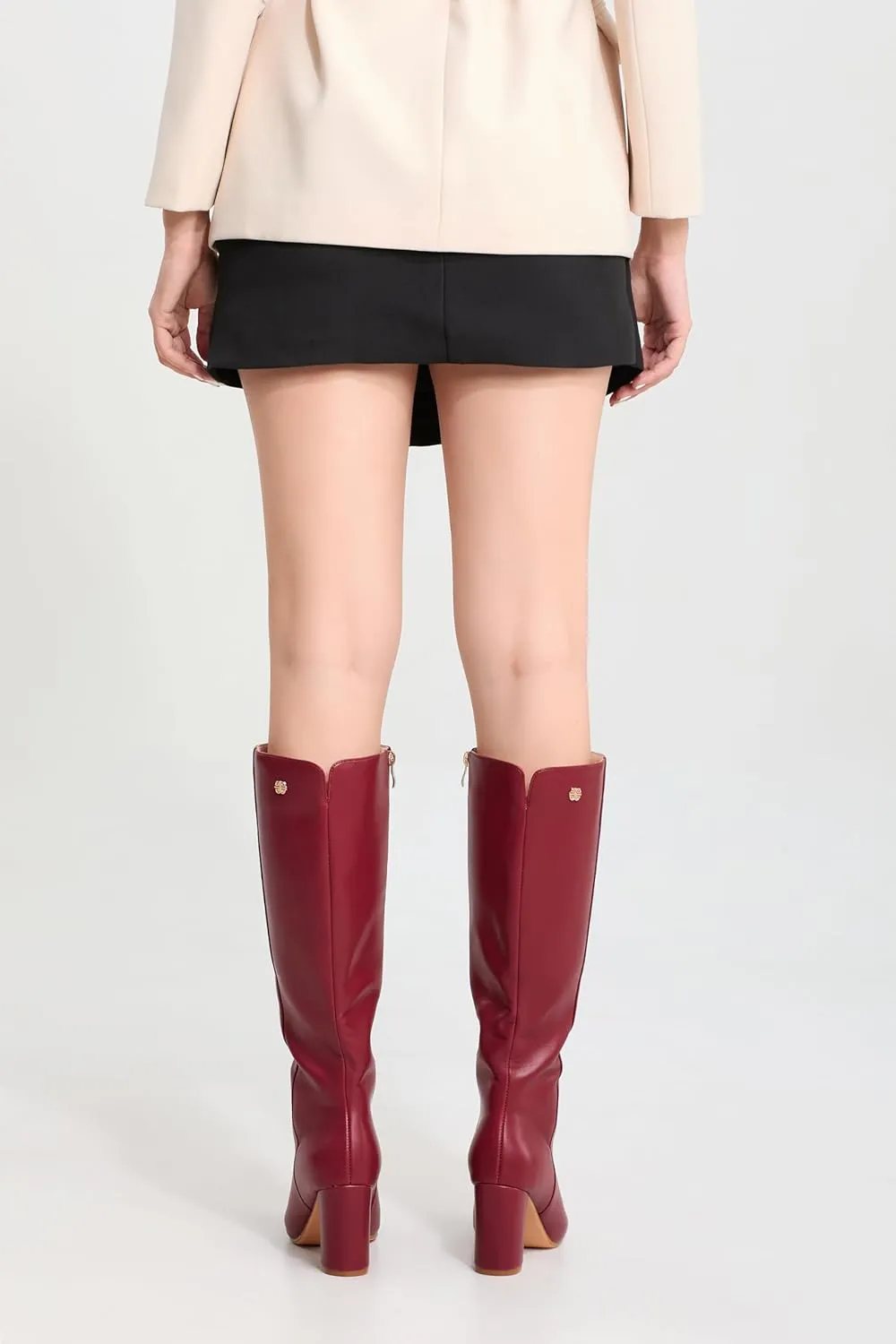 iiimmu Knee High Boots for Women 3 IN Chunky Heel with Side Zipper Soft Faux Leather Tall Boots Pointed Toe 15 IN Shaft