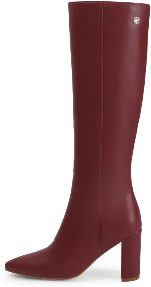 iiimmu Knee High Boots for Women 3 IN Chunky Heel with Side Zipper Soft Faux Leather Tall Boots Pointed Toe 15 IN Shaft