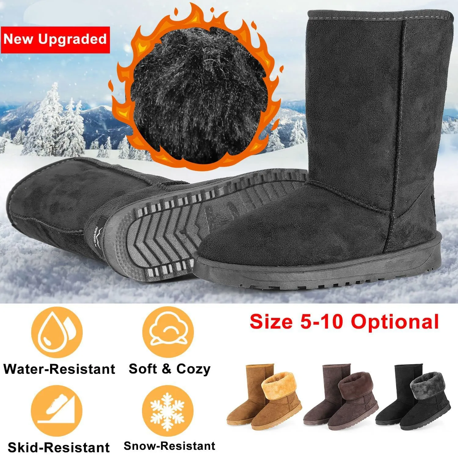 iMounTEK Snow Boots for Women Winter Snow Boots for Ladies Upgrade Warm Comfortable Waterproof Faux Suede Mid-Calf Boots Fur Warm Lining Shoes For Outside