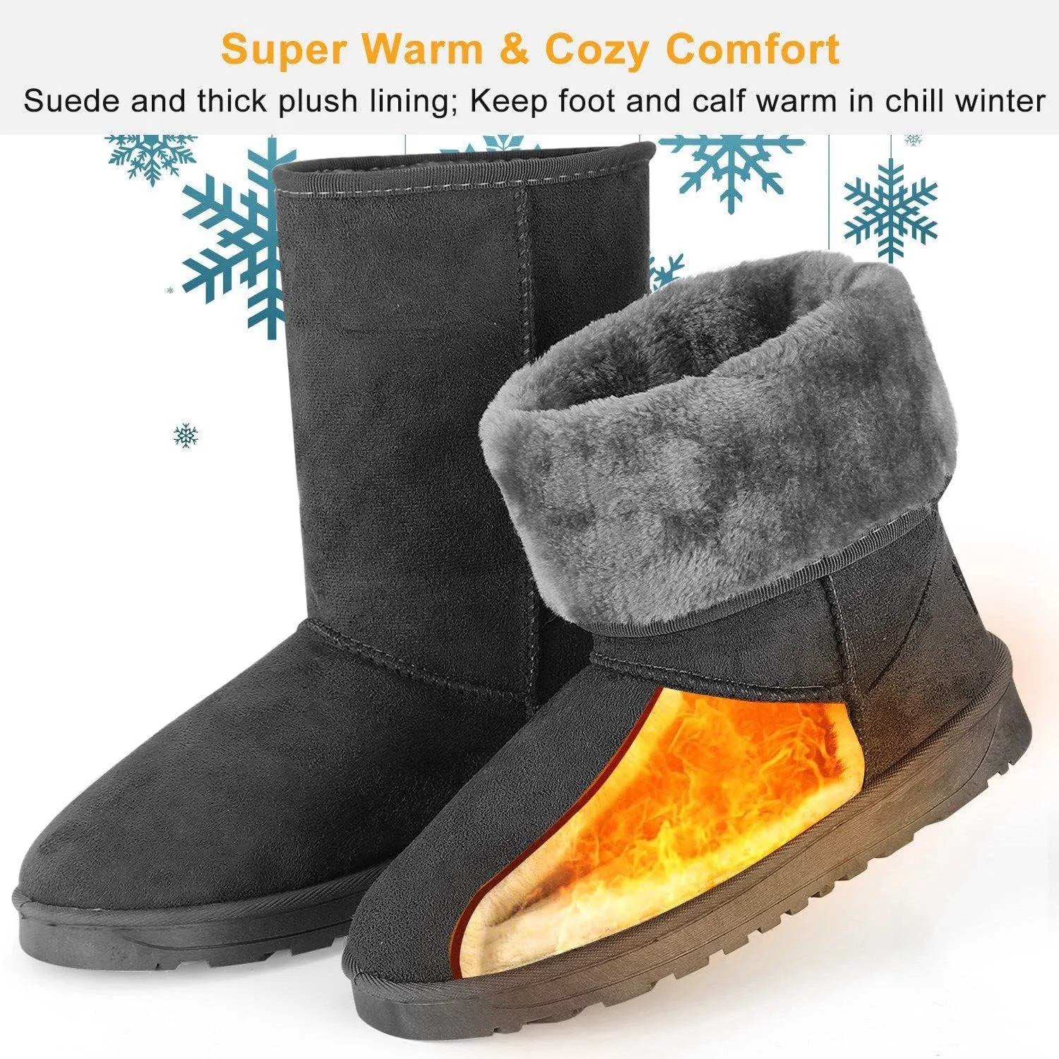 iMounTEK Snow Boots for Women Winter Snow Boots for Ladies Upgrade Warm Comfortable Waterproof Faux Suede Mid-Calf Boots Fur Warm Lining Shoes For Outside