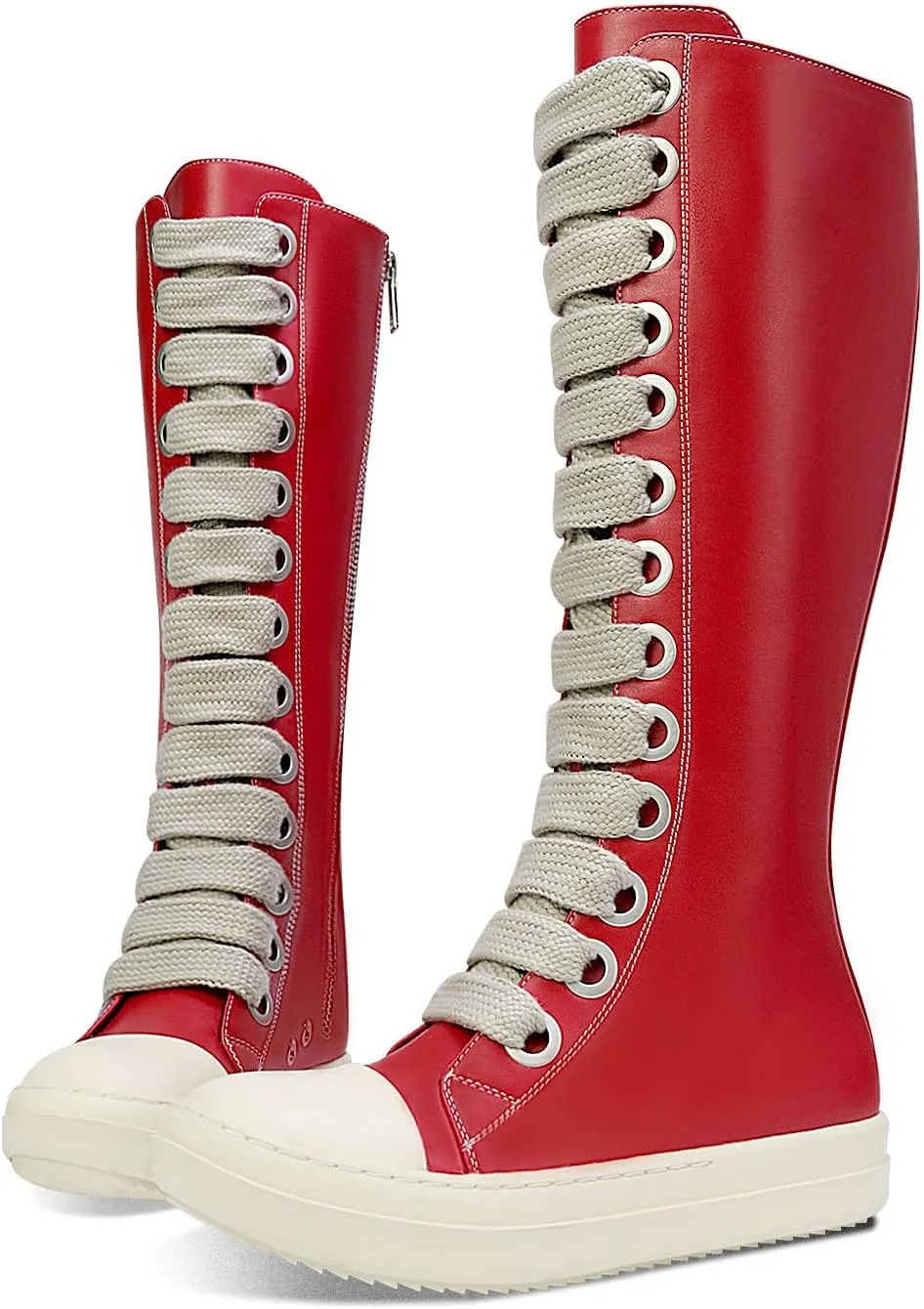 IMPREMEY Womens Knee-High School Bicycling Boots Thick Laces Comfort Platform Walking Boots with Zipper Campus Campaigns Boots