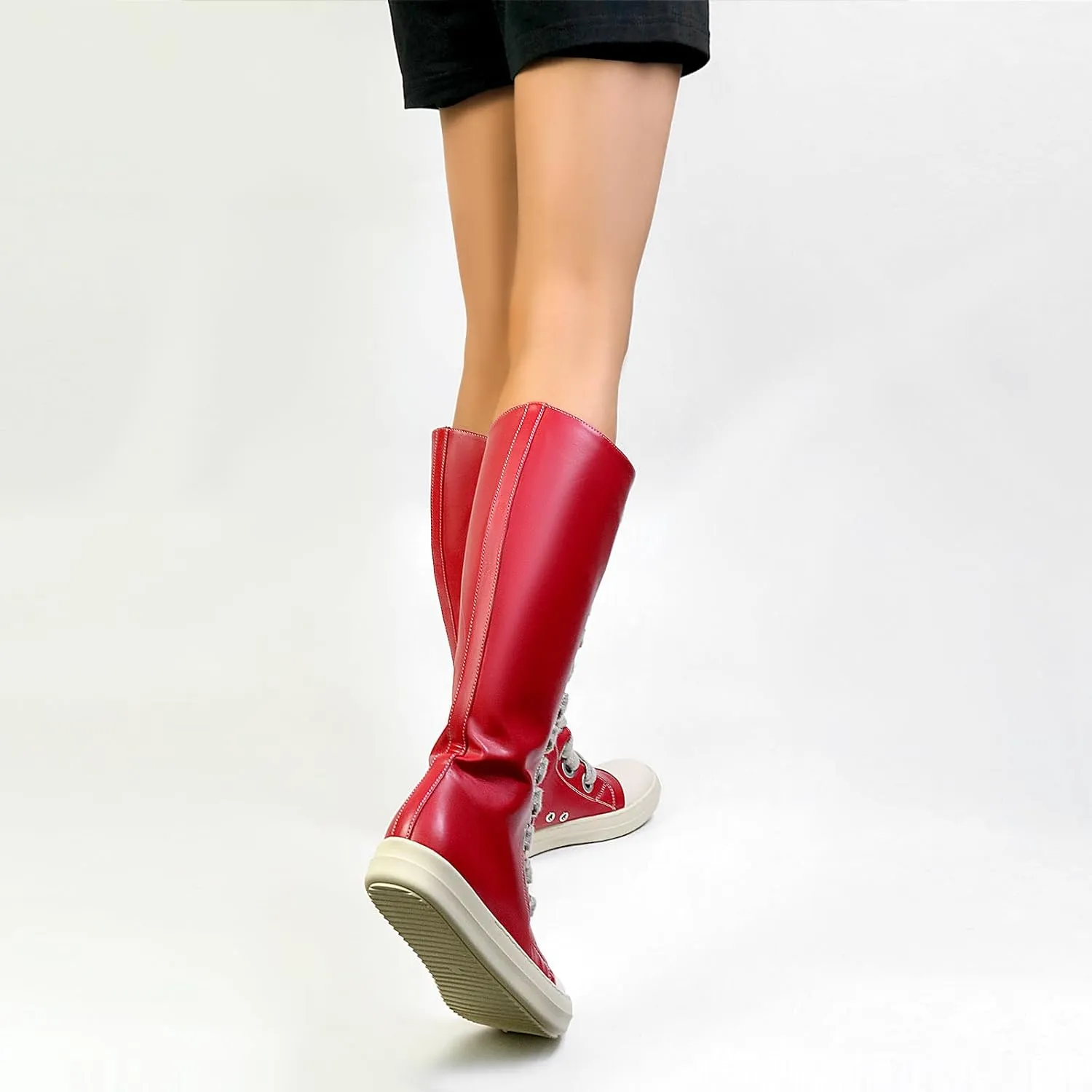 IMPREMEY Womens Knee-High School Bicycling Boots Thick Laces Comfort Platform Walking Boots with Zipper Campus Campaigns Boots