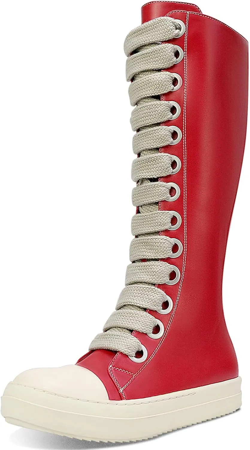 IMPREMEY Womens Knee-High School Bicycling Boots Thick Laces Comfort Platform Walking Boots with Zipper Campus Campaigns Boots