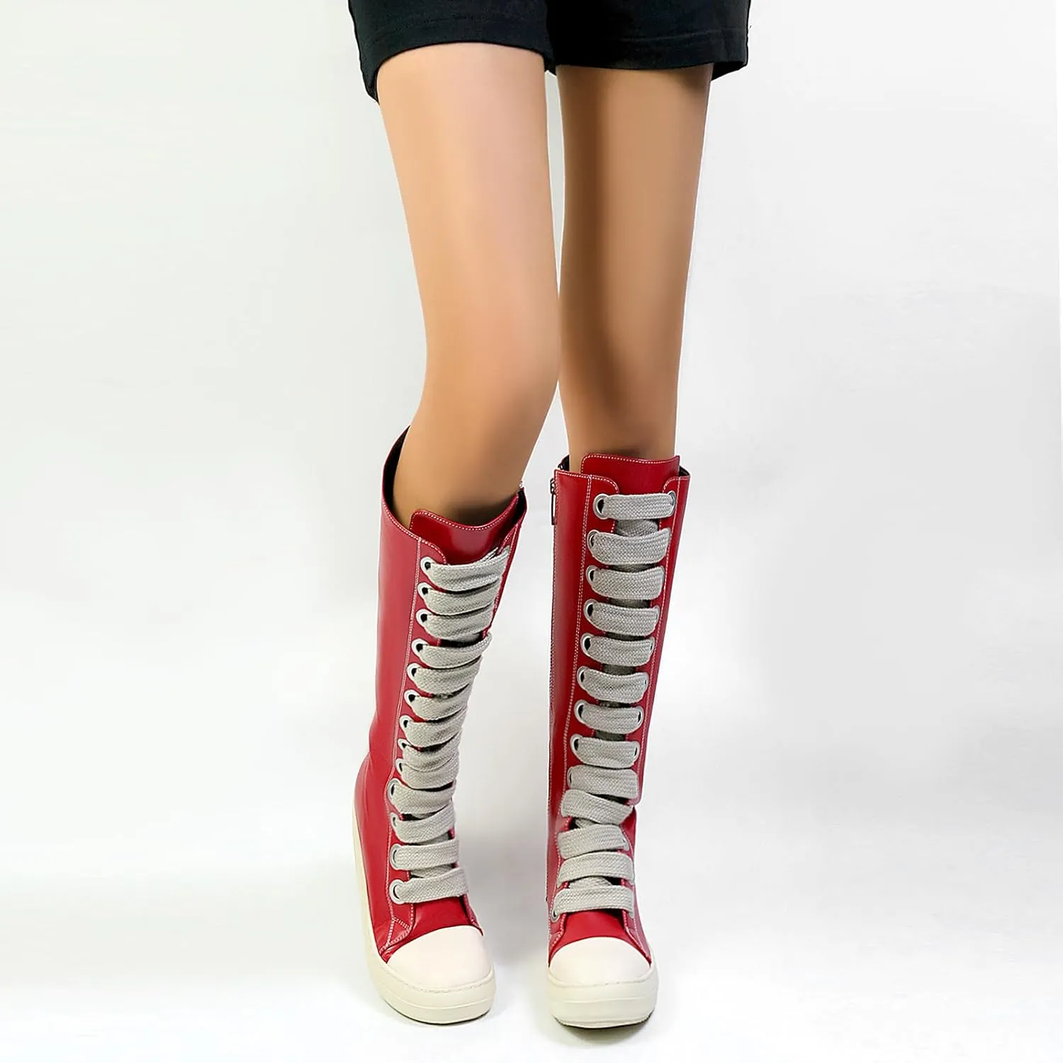 IMPREMEY Womens Knee-High School Bicycling Boots Thick Laces Comfort Platform Walking Boots with Zipper Campus Campaigns Boots