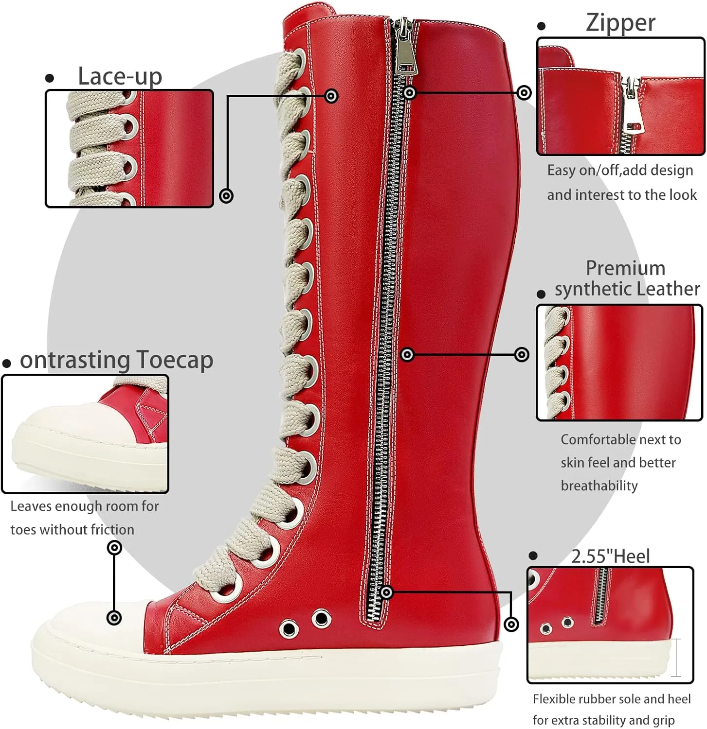 IMPREMEY Womens Knee-High School Bicycling Boots Thick Laces Comfort Platform Walking Boots with Zipper Campus Campaigns Boots