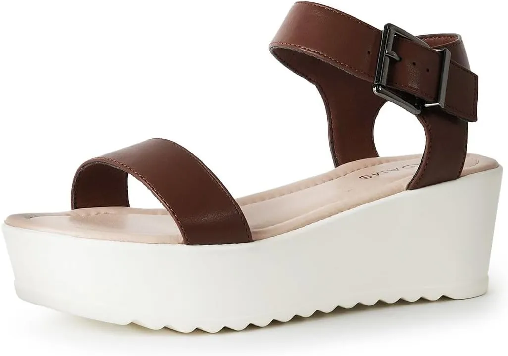 J.Adams Surf Platform Sandals – Women's Open Toe Chunky Low Mid Heel Wide Summer Block Flatform Espadrille Wedge – Comfortable Casual Walking Vegan Jelly Flat Shoes with Adjustable Ankle Strap and Lug Sole
