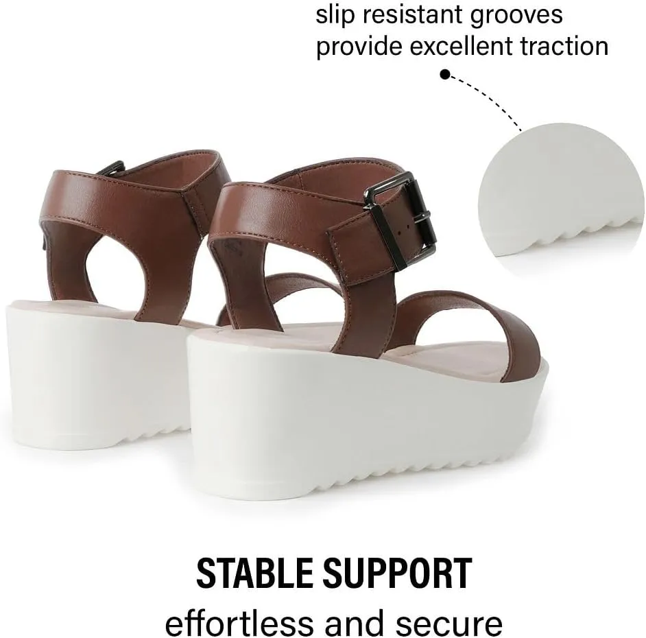 J.Adams Surf Platform Sandals – Women's Open Toe Chunky Low Mid Heel Wide Summer Block Flatform Espadrille Wedge – Comfortable Casual Walking Vegan Jelly Flat Shoes with Adjustable Ankle Strap and Lug Sole
