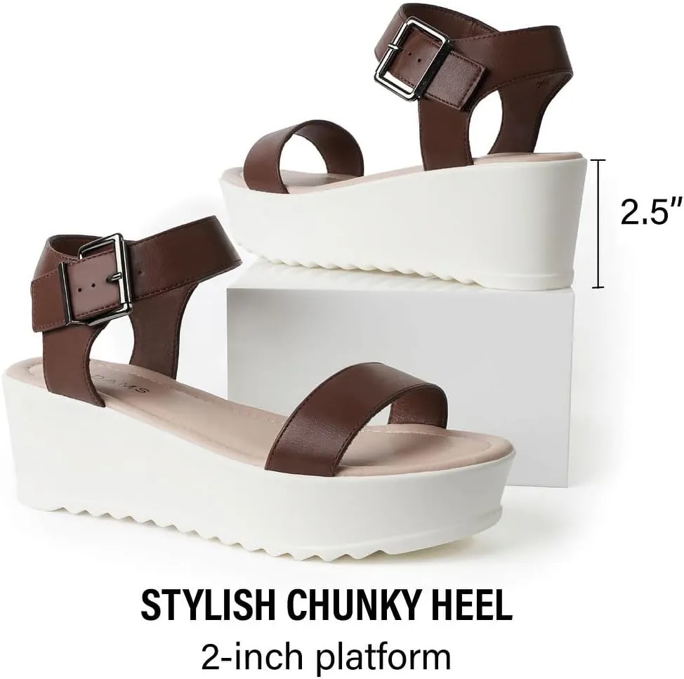 J.Adams Surf Platform Sandals – Women's Open Toe Chunky Low Mid Heel Wide Summer Block Flatform Espadrille Wedge – Comfortable Casual Walking Vegan Jelly Flat Shoes with Adjustable Ankle Strap and Lug Sole