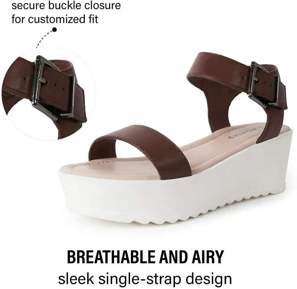 J.Adams Surf Platform Sandals – Women's Open Toe Chunky Low Mid Heel Wide Summer Block Flatform Espadrille Wedge – Comfortable Casual Walking Vegan Jelly Flat Shoes with Adjustable Ankle Strap and Lug Sole