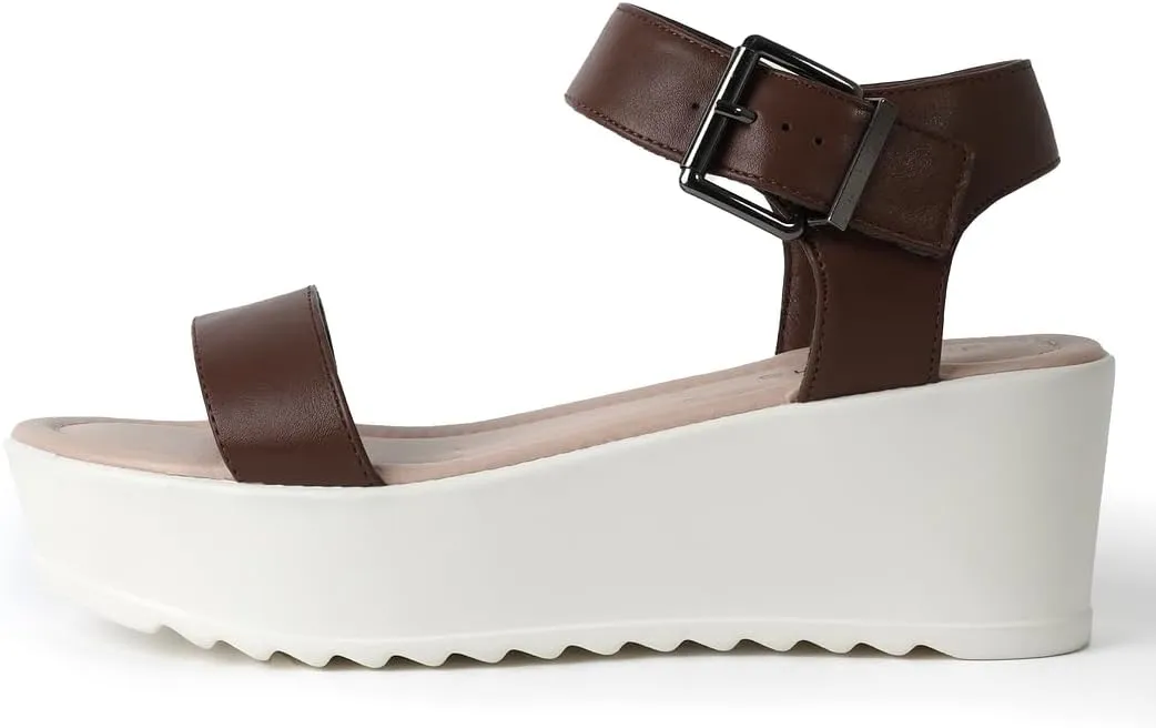 J.Adams Surf Platform Sandals – Women's Open Toe Chunky Low Mid Heel Wide Summer Block Flatform Espadrille Wedge – Comfortable Casual Walking Vegan Jelly Flat Shoes with Adjustable Ankle Strap and Lug Sole