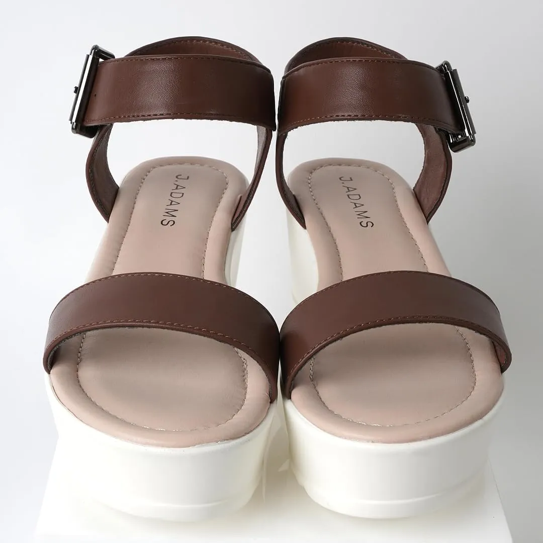 J.Adams Surf Platform Sandals – Women's Open Toe Chunky Low Mid Heel Wide Summer Block Flatform Espadrille Wedge – Comfortable Casual Walking Vegan Jelly Flat Shoes with Adjustable Ankle Strap and Lug Sole