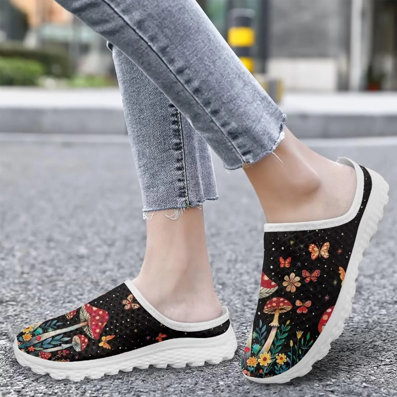 Jeiento Womens Slip On Walking Shoes Breathable Flat Mules Shoe with Arch Support Lightweight Comfort Open Back Casual Sneakers