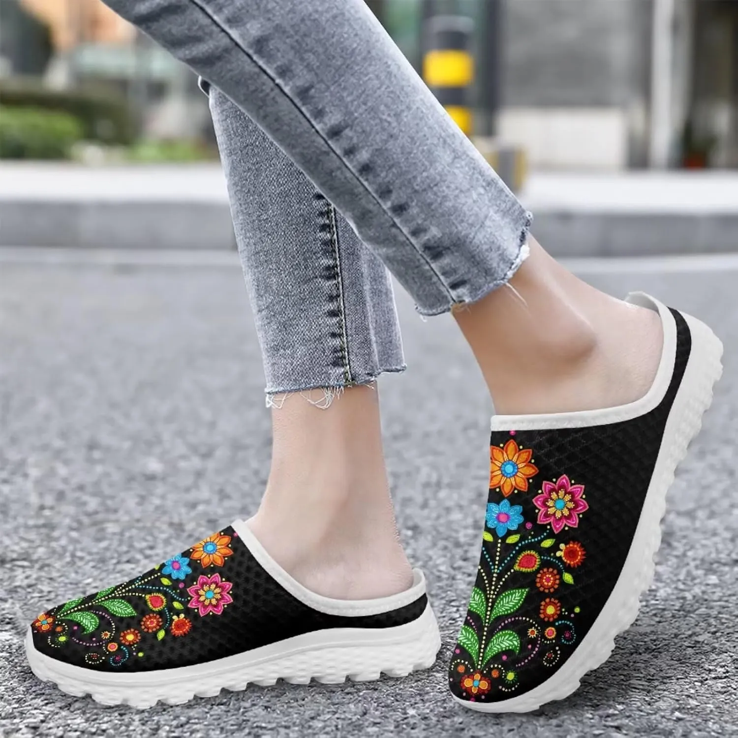 Jeiento Womens Slip On Walking Shoes Breathable Flat Mules Shoe with Arch Support Lightweight Comfort Open Back Casual Sneakers