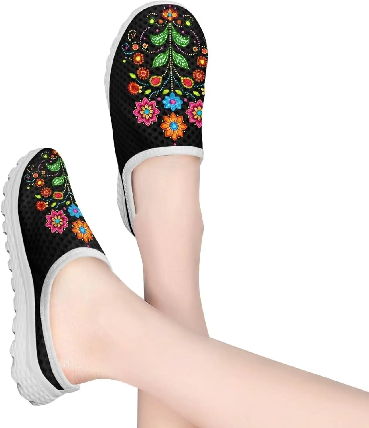 Jeiento Womens Slip On Walking Shoes Breathable Flat Mules Shoe with Arch Support Lightweight Comfort Open Back Casual Sneakers