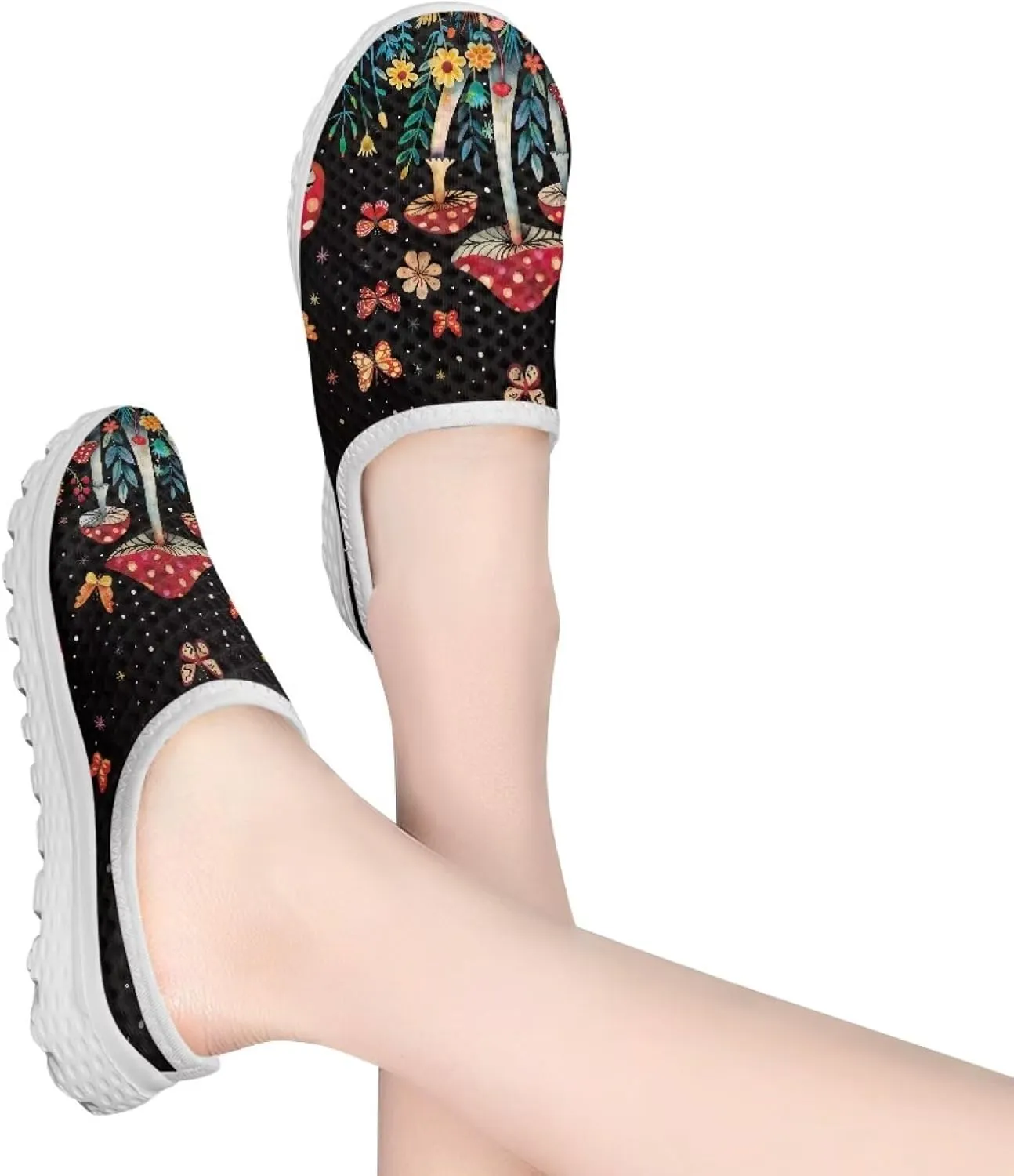Jeiento Womens Slip On Walking Shoes Breathable Flat Mules Shoe with Arch Support Lightweight Comfort Open Back Casual Sneakers