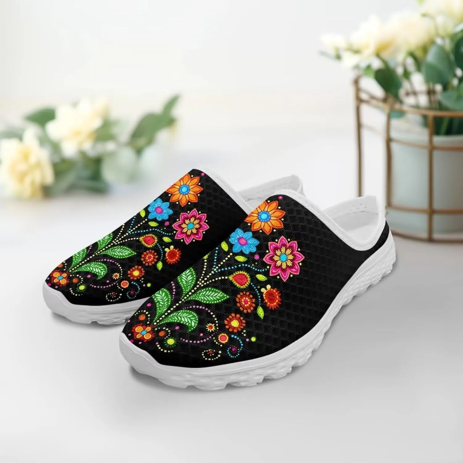Jeiento Womens Slip On Walking Shoes Breathable Flat Mules Shoe with Arch Support Lightweight Comfort Open Back Casual Sneakers