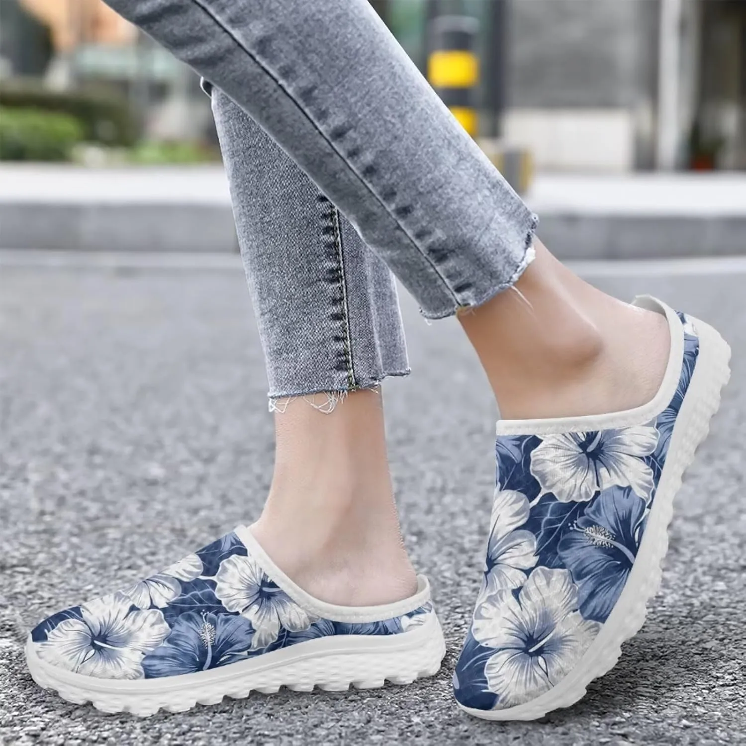 Jeiento Womens Slip On Walking Shoes Breathable Flat Mules Shoe with Arch Support Lightweight Comfort Open Back Casual Sneakers