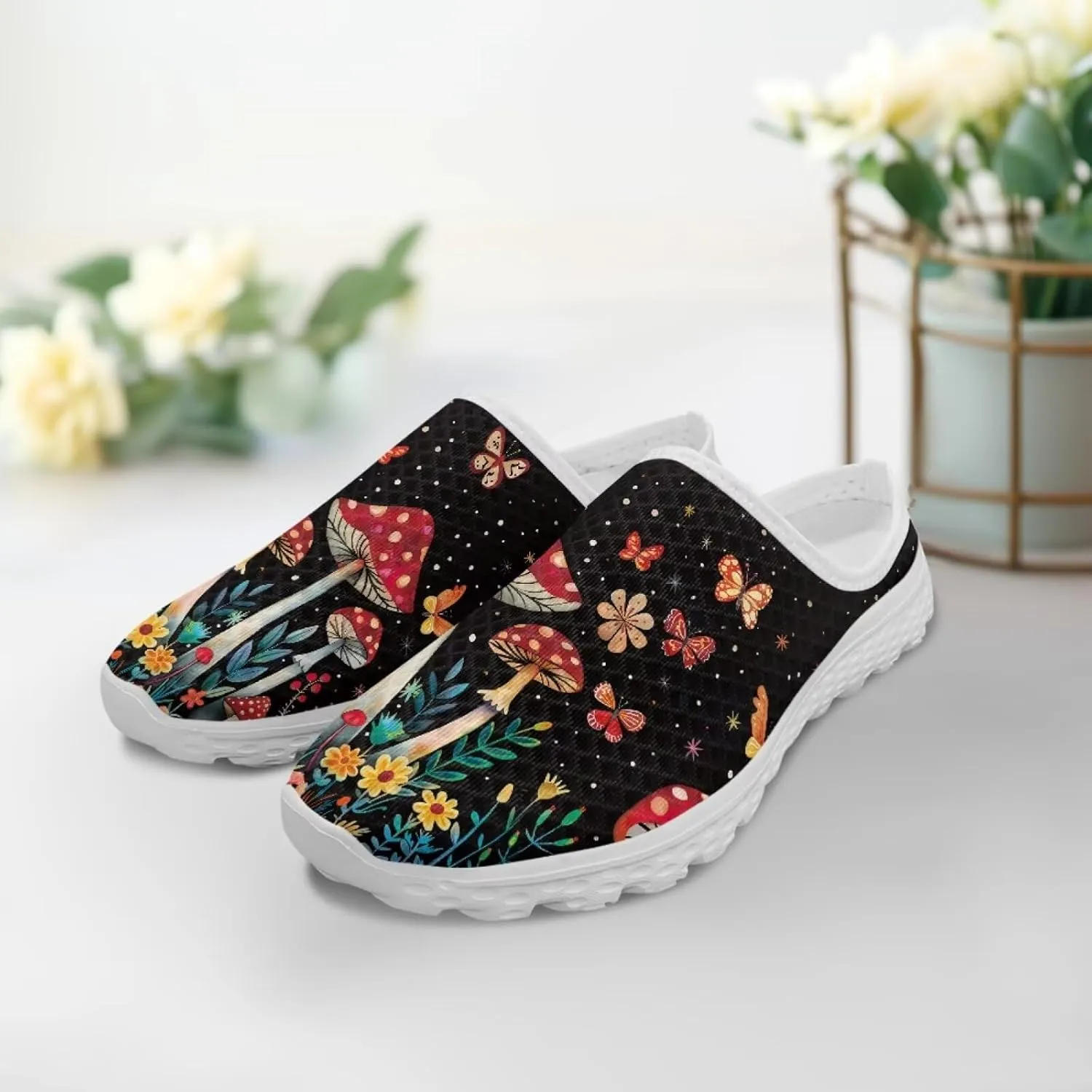 Jeiento Womens Slip On Walking Shoes Breathable Flat Mules Shoe with Arch Support Lightweight Comfort Open Back Casual Sneakers