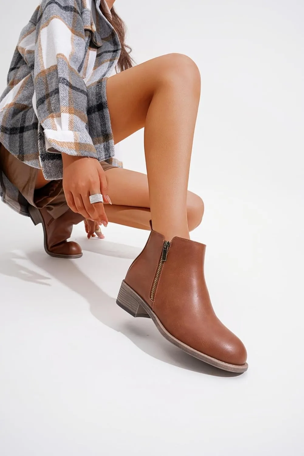 Jeossy Women's Ankle Boots, Classic Low Heeled Short Booties, Casual Comfortable Boots