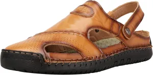 JIONS Mens Hand Stitching Outdoor Closed Toe Leather Sandals, Adjustable Heel Strap Slip on Sandals Beach Slippers Shoes