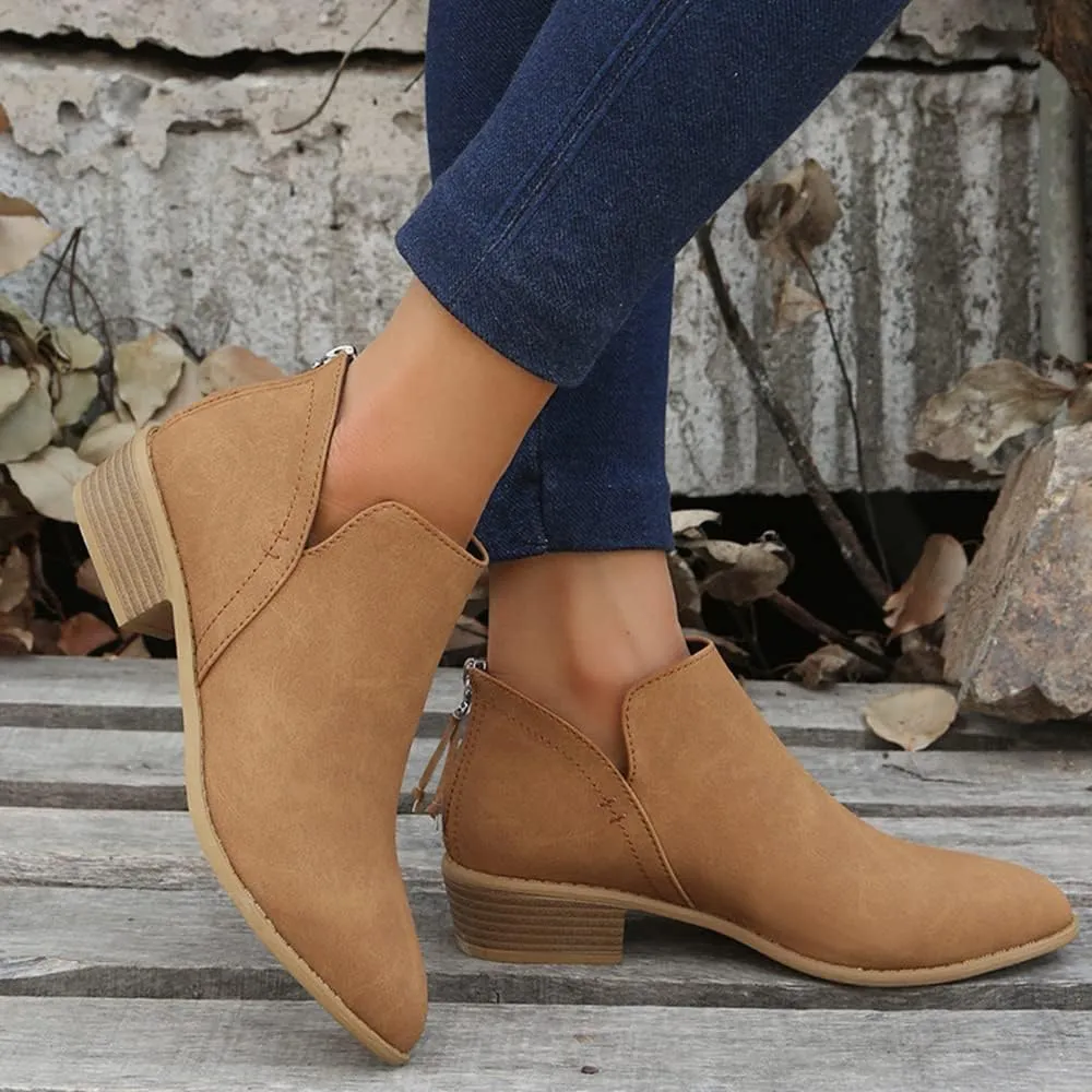 JITUUE Ankle Booties for Women,Women's Casual Dress Low Heeled Booties. V Cut Fashion Thick Heel Design Shoes