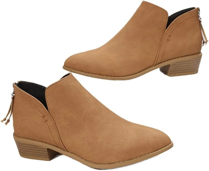 JITUUE Ankle Booties for Women,Women's Casual Dress Low Heeled Booties. V Cut Fashion Thick Heel Design Shoes
