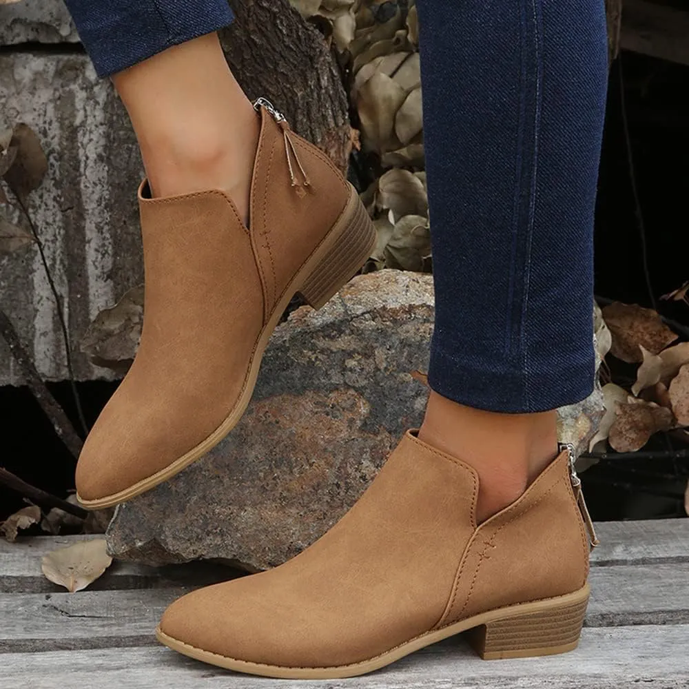 JITUUE Ankle Booties for Women,Women's Casual Dress Low Heeled Booties. V Cut Fashion Thick Heel Design Shoes