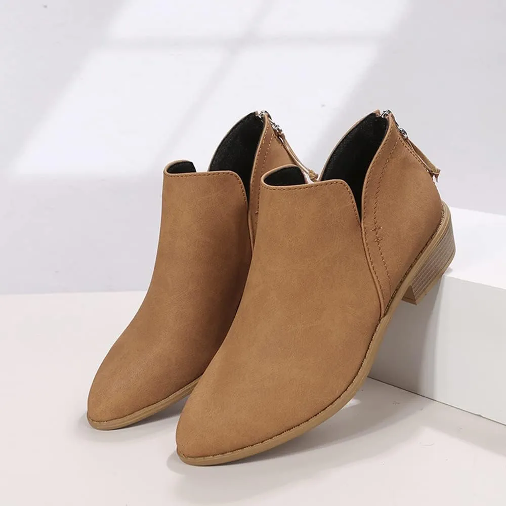 JITUUE Ankle Booties for Women,Women's Casual Dress Low Heeled Booties. V Cut Fashion Thick Heel Design Shoes