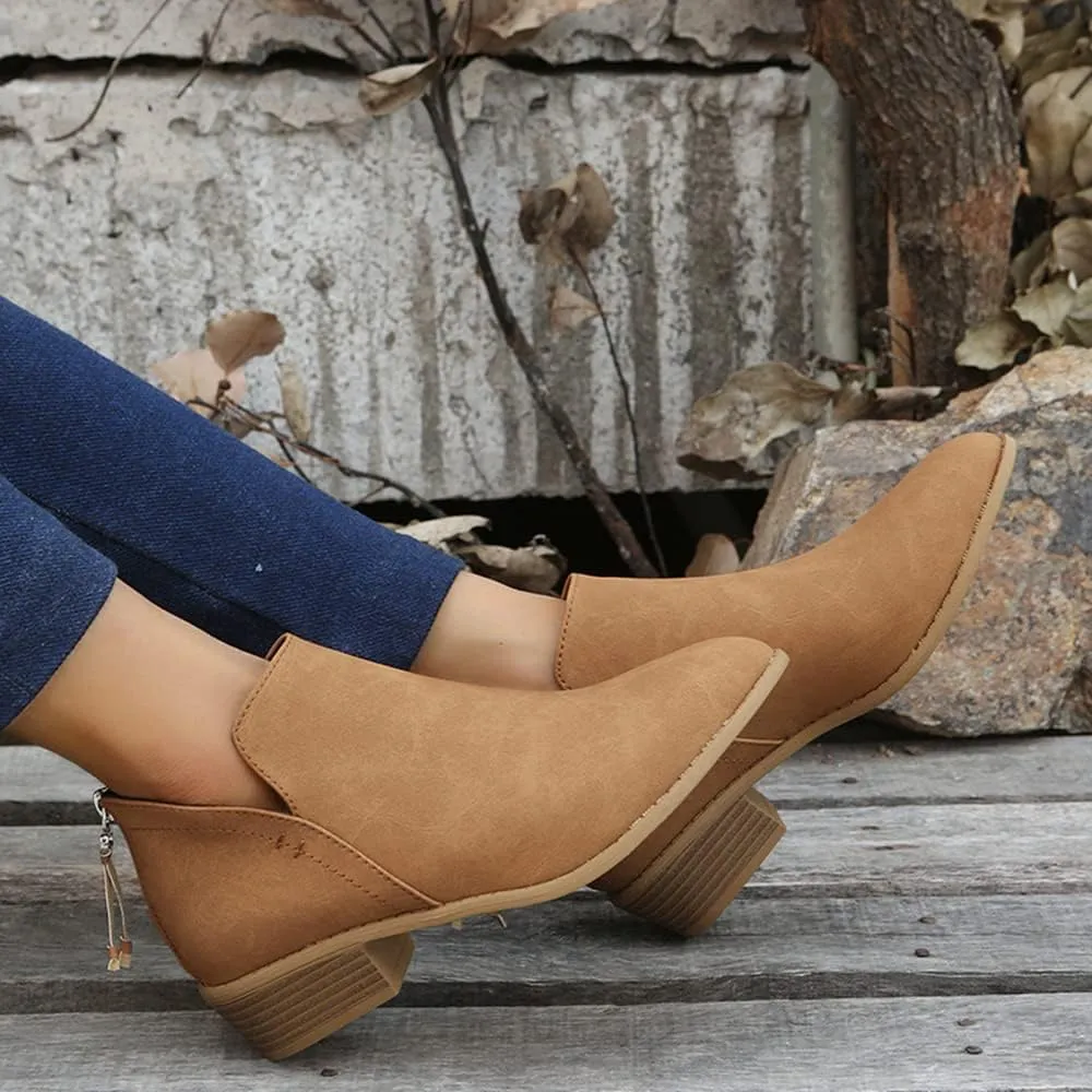 JITUUE Ankle Booties for Women,Women's Casual Dress Low Heeled Booties. V Cut Fashion Thick Heel Design Shoes
