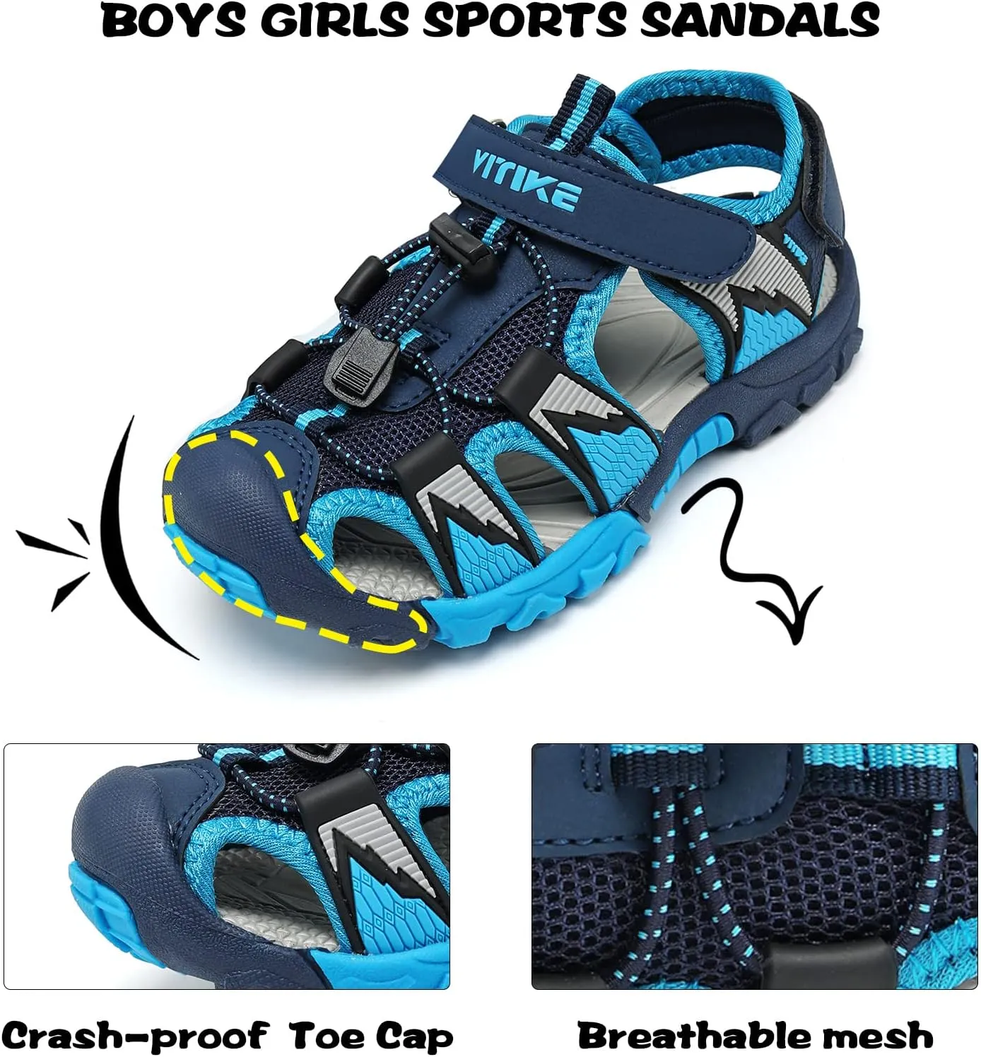 JMFCHI Boys Girls Sports Sandals Summer Kids Closed Toe Outdoor Sandals Athletic Water Shoes Sandals Child Pool Beach Sandals Quick Drying Slip Resistant