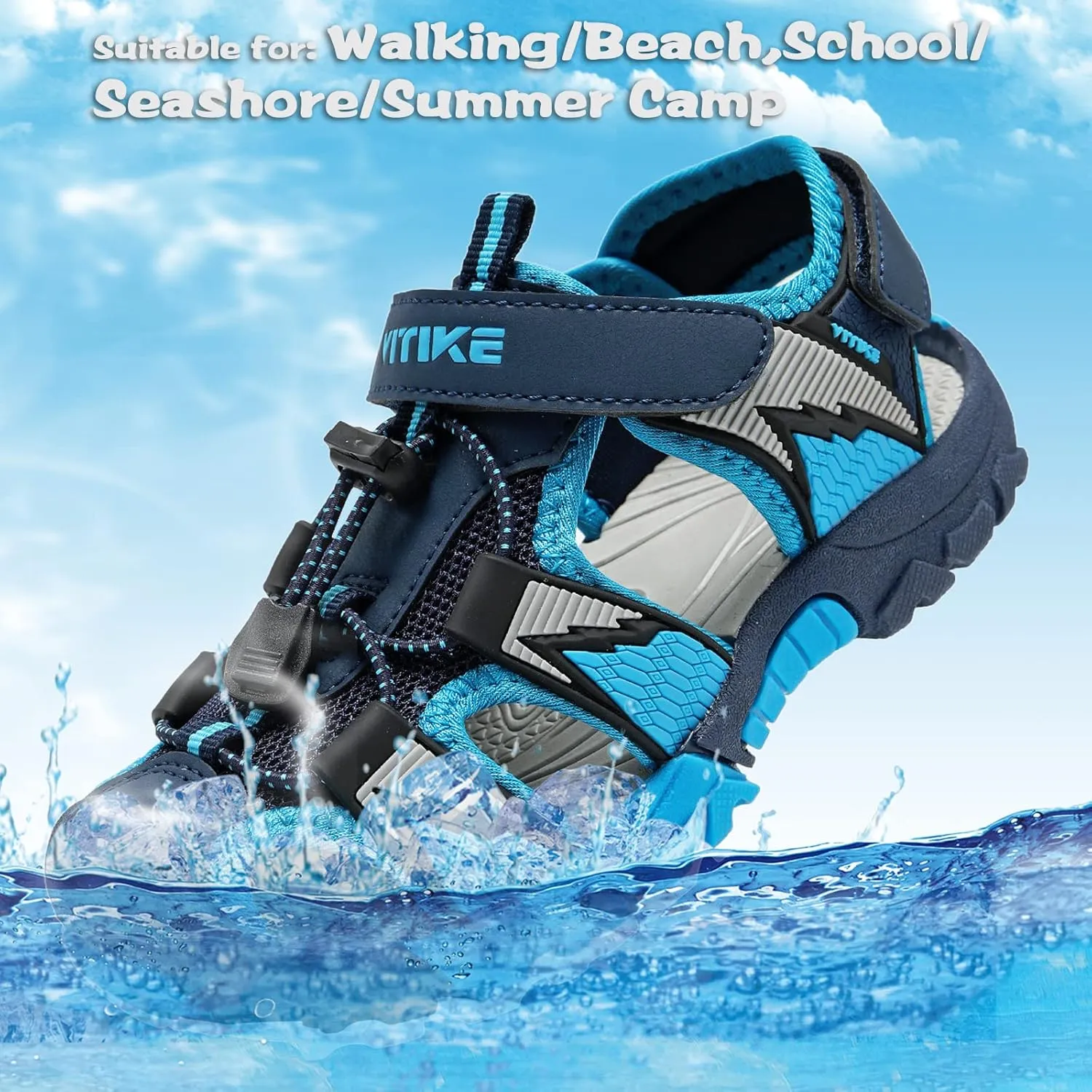 JMFCHI Boys Girls Sports Sandals Summer Kids Closed Toe Outdoor Sandals Athletic Water Shoes Sandals Child Pool Beach Sandals Quick Drying Slip Resistant