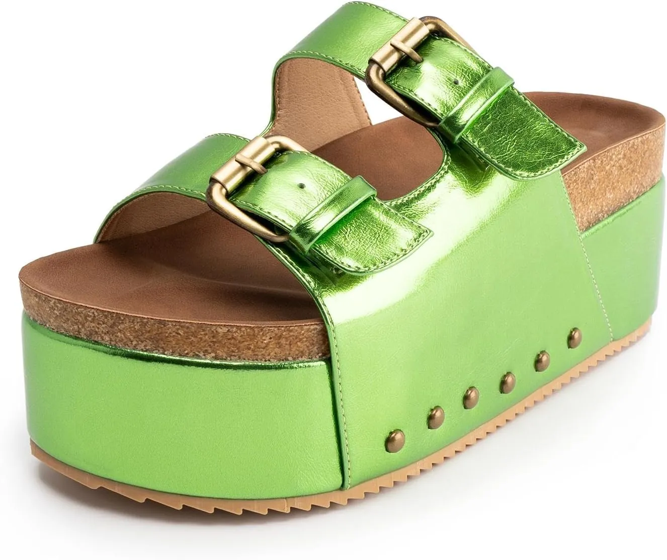 JORISTIMO Women's Cork Flatform Sandals Dual Buckled Band Suede Clogs Platform Slip On Sandals