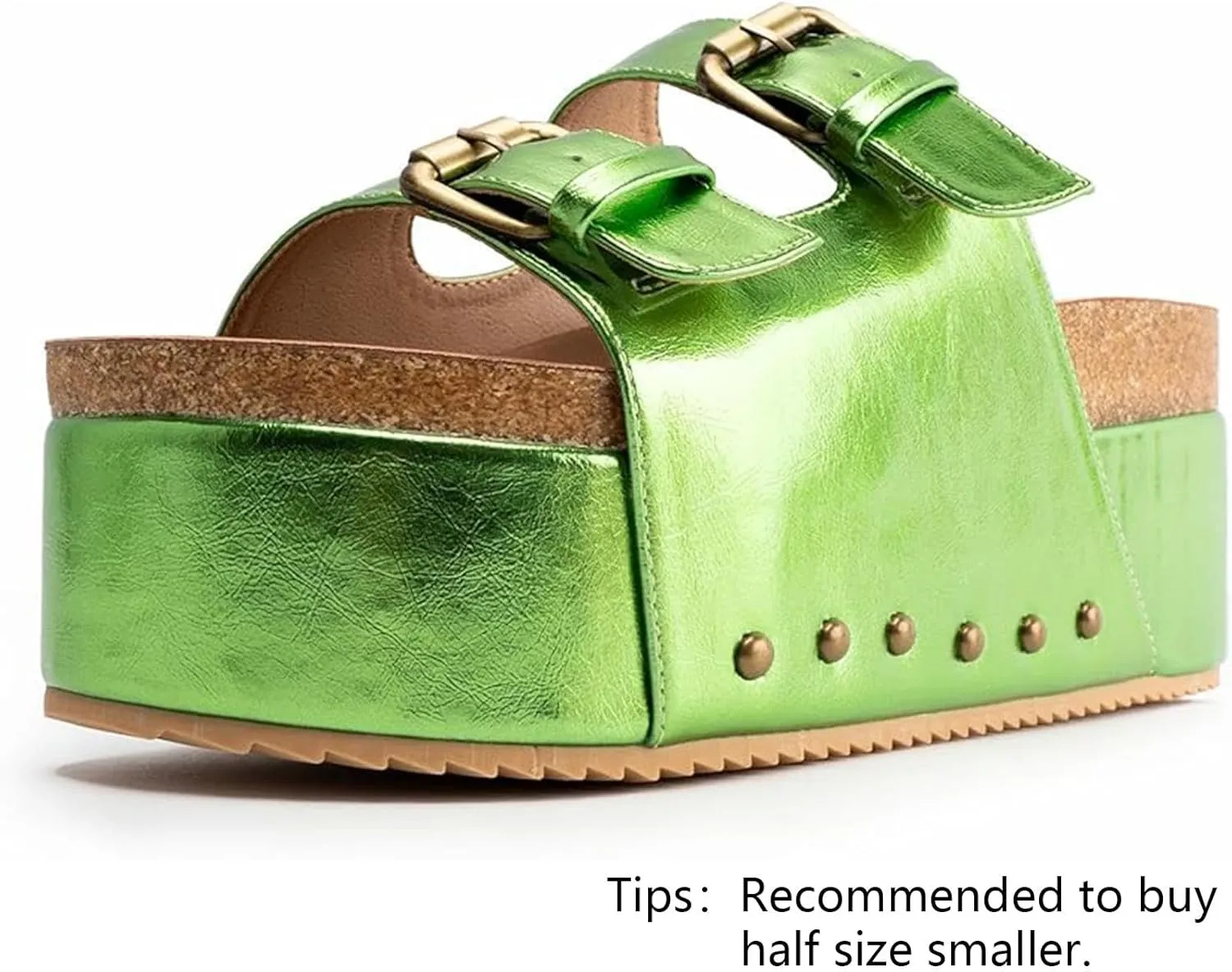 JORISTIMO Women's Cork Flatform Sandals Dual Buckled Band Suede Clogs Platform Slip On Sandals