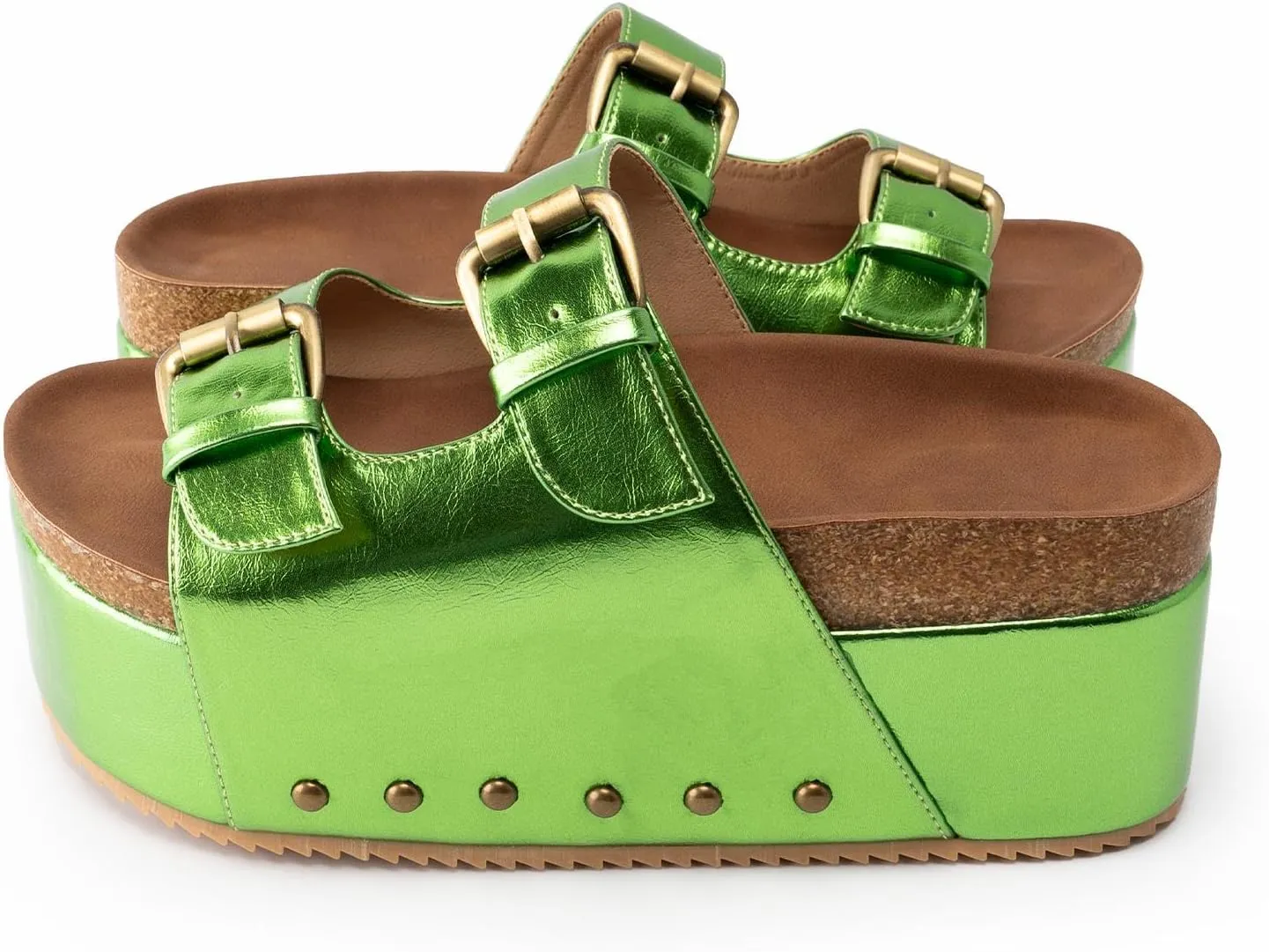 JORISTIMO Women's Cork Flatform Sandals Dual Buckled Band Suede Clogs Platform Slip On Sandals