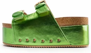 JORISTIMO Women's Cork Flatform Sandals Dual Buckled Band Suede Clogs Platform Slip On Sandals