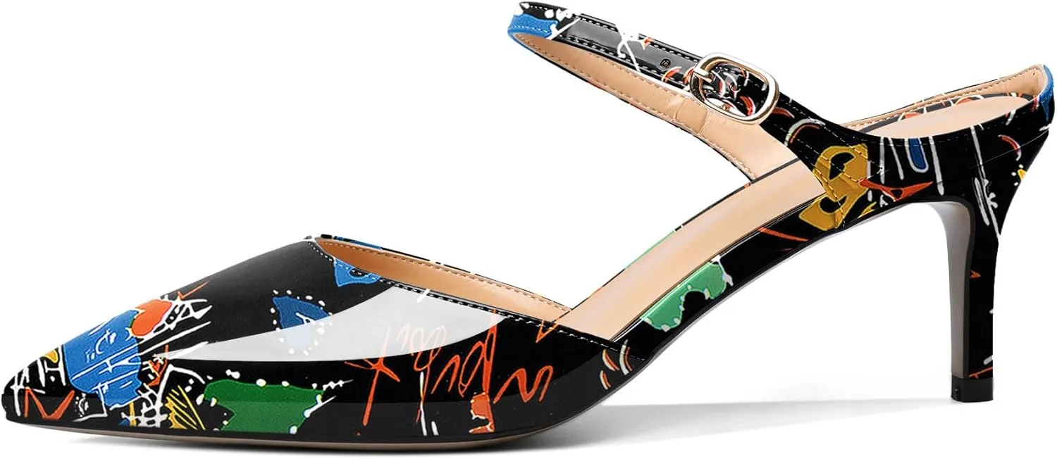 Joseywade Women Mules Low Kitten Heel Mules Slip On Heeled Sandals Cloesd Pointed Toe Dress Pumps Backless Dress Shoes 2.5 Inch