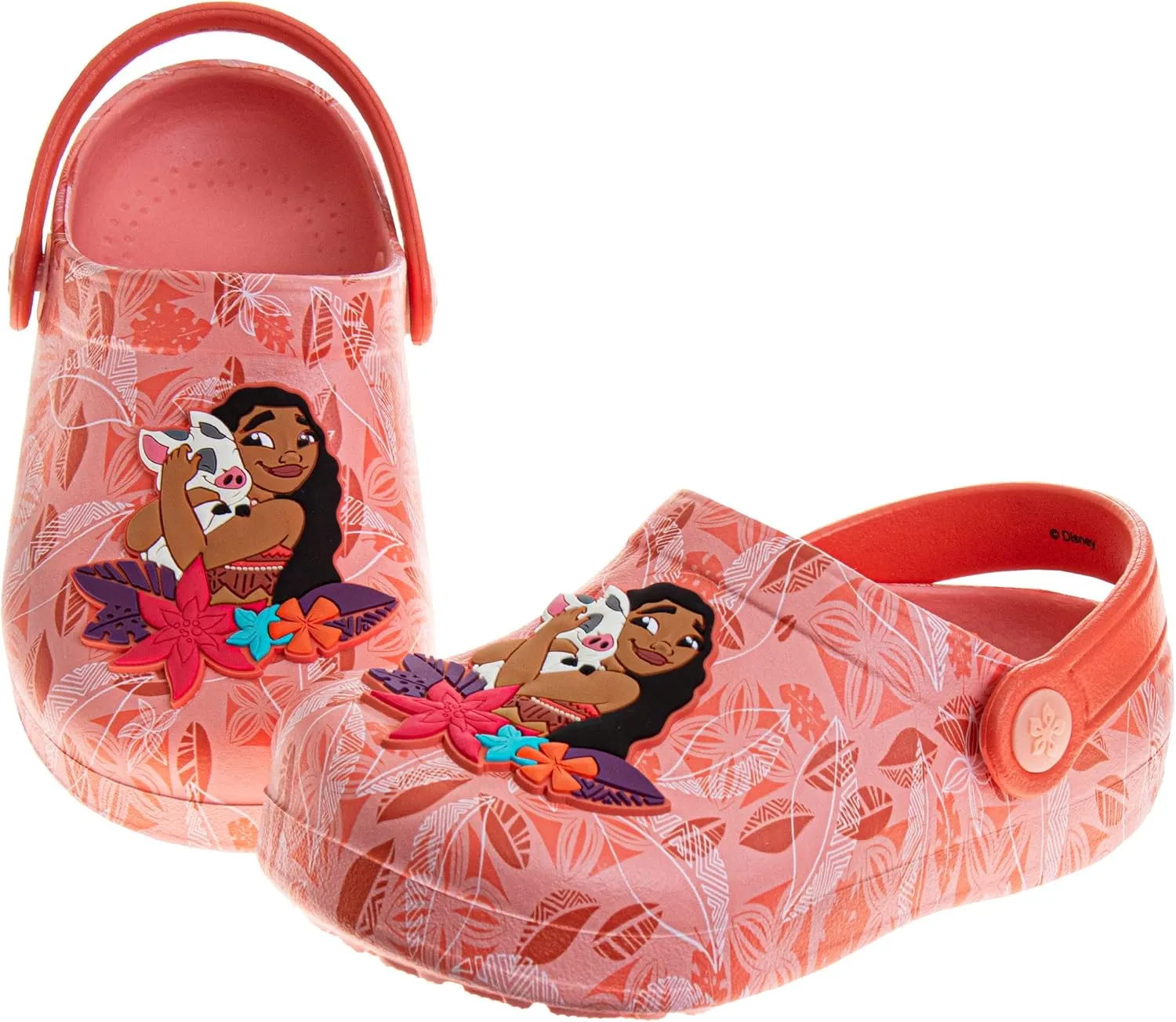 Josmo Kids Moana Clog Sandal Waterproof Slip-On Slides for Girls - Moana and Pua Closed Toe Clogs with Backstrap (Sizes 5-10 Toddlers / 11-12 Little Kids)
