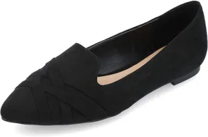 Journee Womens Mindee Wide Width Slip On Pointed Toe Loafer Dress Flats Black