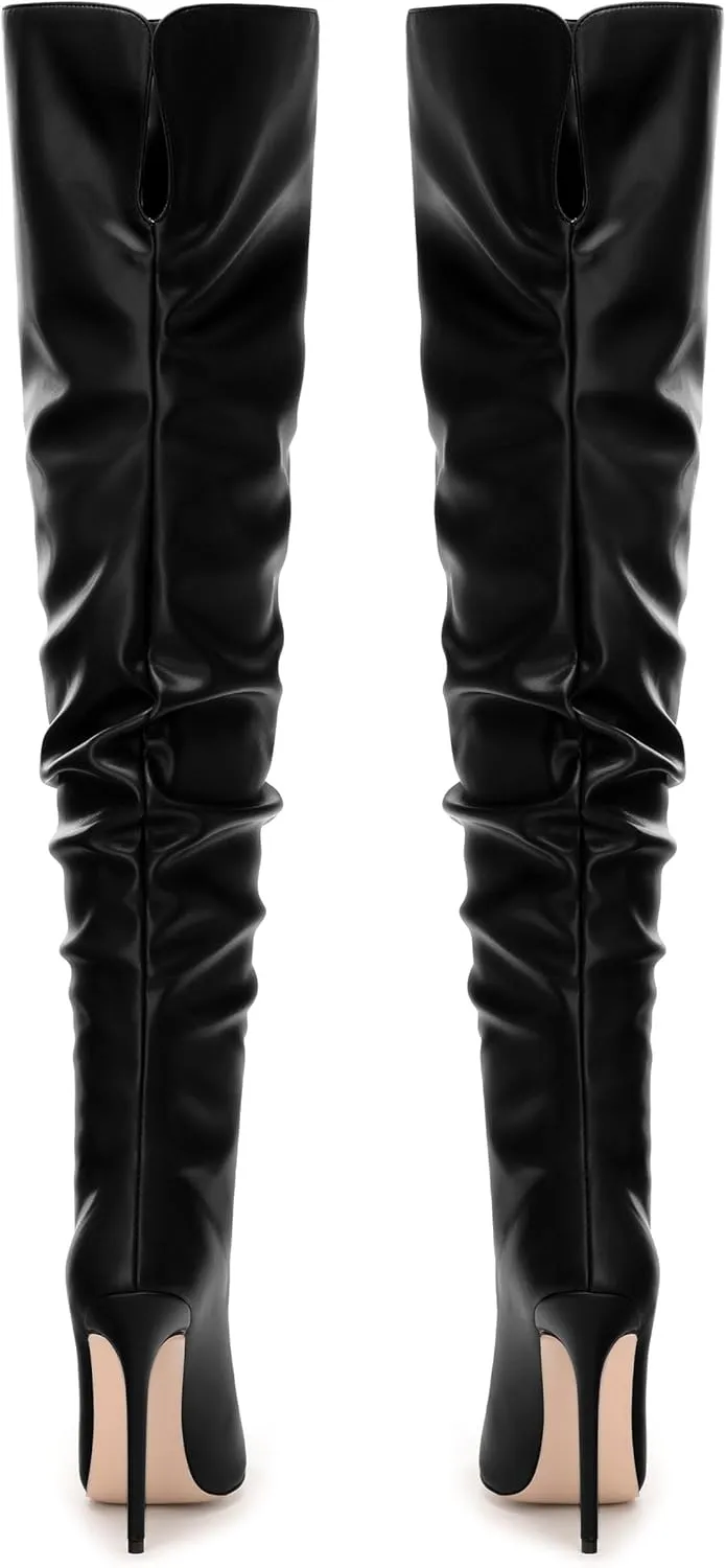 JUSTDANNI Women's Thigh High Boots for Women Thick Thighs Over Knee Boots with Stiletto High Heels Pointed Toe Comfortable Pull On Above The Knee Boots Party Wedding Shopping Thigh High Heels