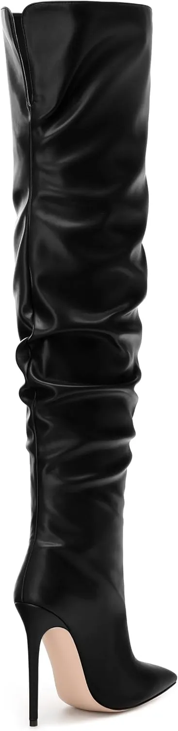 JUSTDANNI Women's Thigh High Boots for Women Thick Thighs Over Knee Boots with Stiletto High Heels Pointed Toe Comfortable Pull On Above The Knee Boots Party Wedding Shopping Thigh High Heels