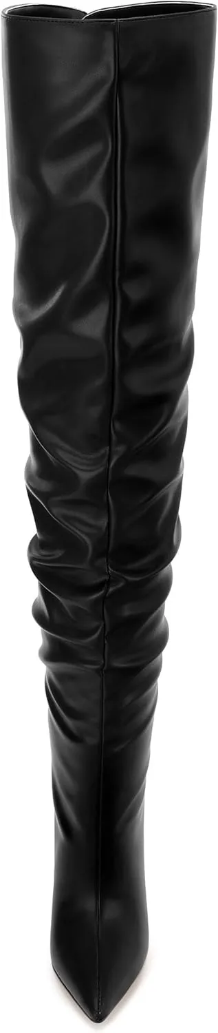 JUSTDANNI Women's Thigh High Boots for Women Thick Thighs Over Knee Boots with Stiletto High Heels Pointed Toe Comfortable Pull On Above The Knee Boots Party Wedding Shopping Thigh High Heels