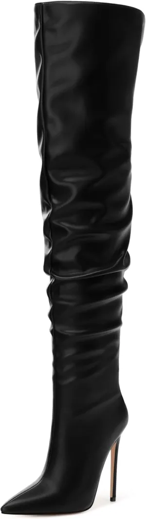 JUSTDANNI Women's Thigh High Boots for Women Thick Thighs Over Knee Boots with Stiletto High Heels Pointed Toe Comfortable Pull On Above The Knee Boots Party Wedding Shopping Thigh High Heels