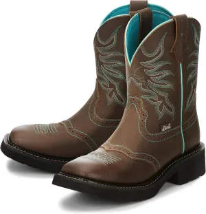 Justin Mandra 8” Western Boots for Women - Durable Cowhide Leather Square Toe Cowgirl Boots with Vivid Stitching, J-Flex Comfort & Non-Slip Outsoles
