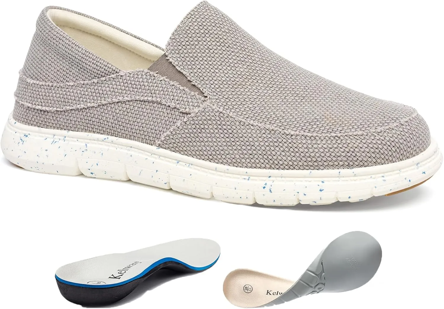 Kelway Mens Slip On Shoes with 2 Pairs of Insoles, Arch Support Loafers Orthopedic Casual Boat Shoes/Recycled Outsole/Non-Slip/Breathable/Wide Toe Box