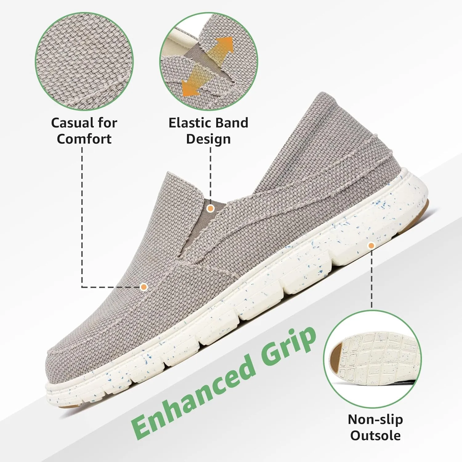 Kelway Mens Slip On Shoes with 2 Pairs of Insoles, Arch Support Loafers Orthopedic Casual Boat Shoes/Recycled Outsole/Non-Slip/Breathable/Wide Toe Box