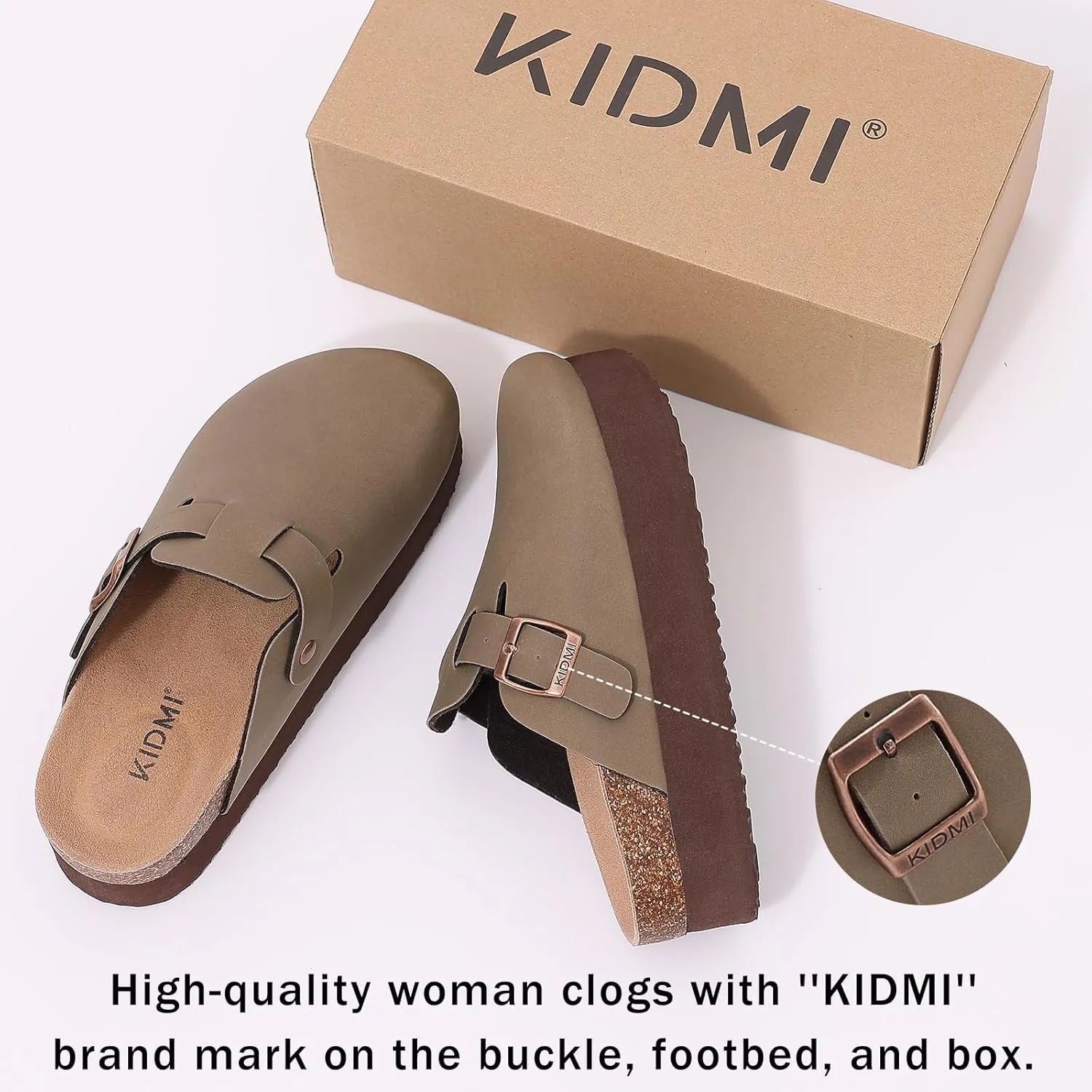 KIDMI Women's Platform Clogs Leather Mules Cork Footbed Potato Shoes