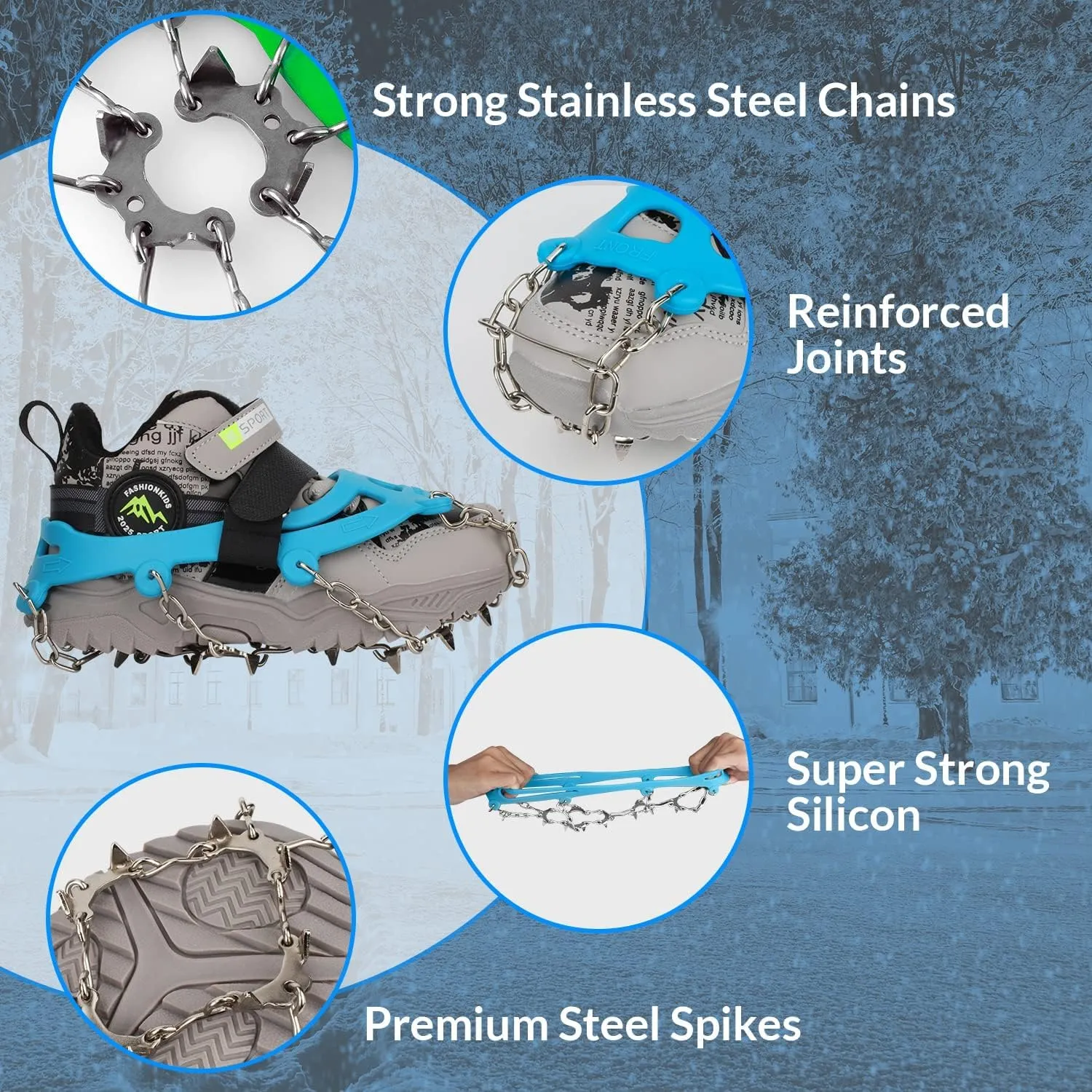 Kids Ice Cleats - Snow Crampons for Hiking Boots & Shoes with 14 Stainless Steel Spikes