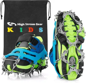 Kids Ice Cleats - Snow Crampons for Hiking Boots & Shoes with 14 Stainless Steel Spikes