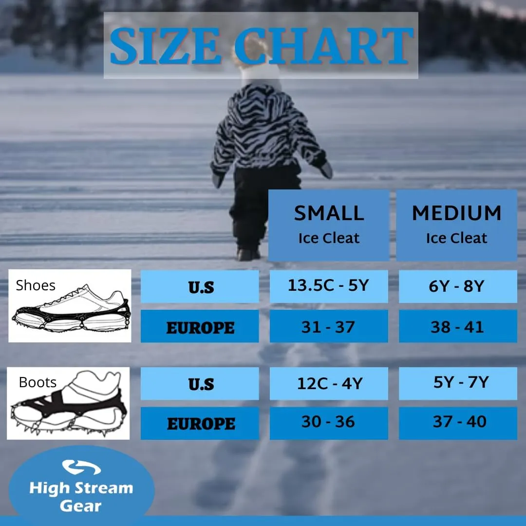 Kids Ice Cleats - Snow Crampons for Hiking Boots & Shoes with 14 Stainless Steel Spikes
